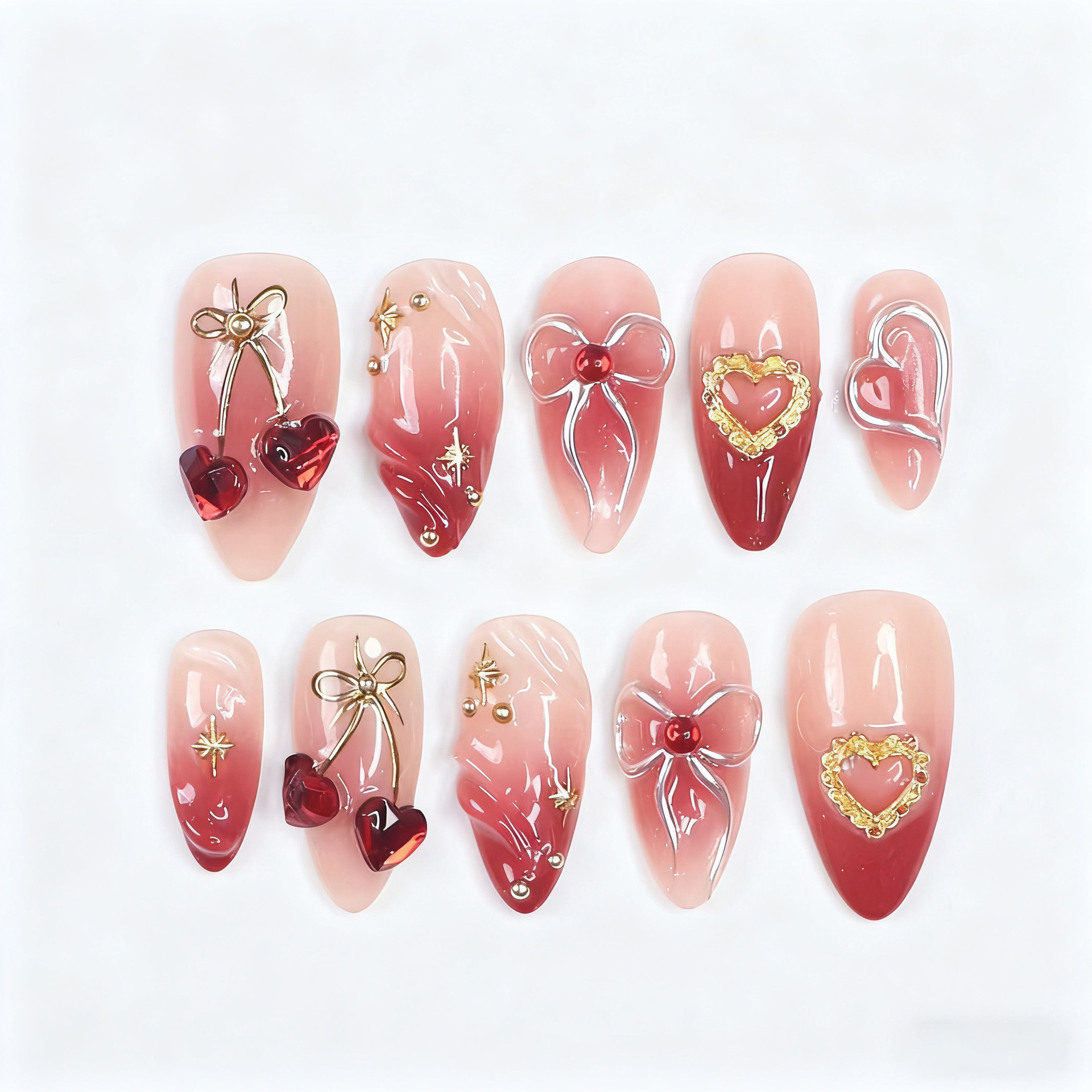30 piezas transfronterizas de oro de polietileno de oro de San Valentín 3D amor estereoscópico arco de manicure