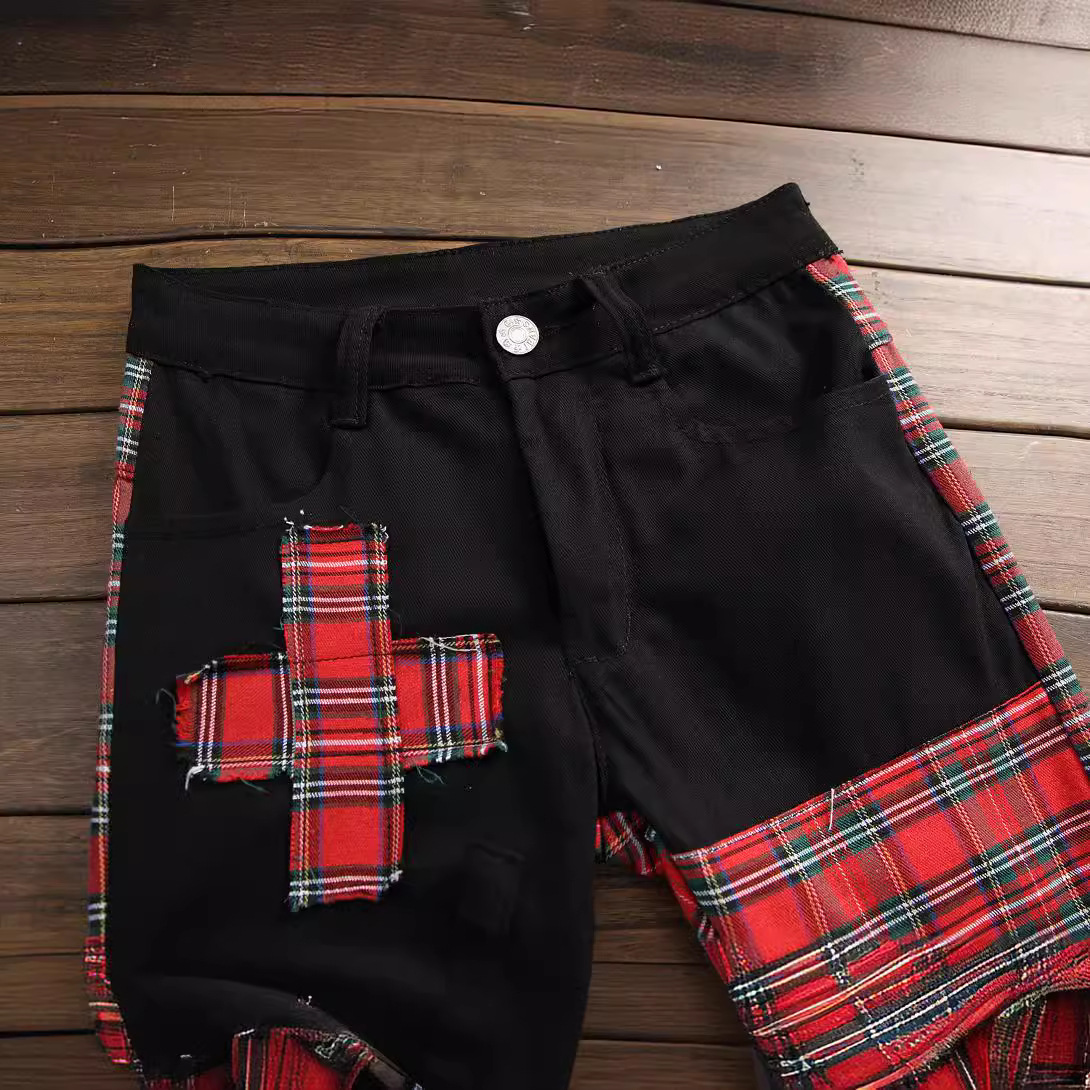 Moški ožji, ravni cevni pas z več deskami z neelastičnimi trendovskimi osebnostnimi črnimi kavbojkami_voghion.com