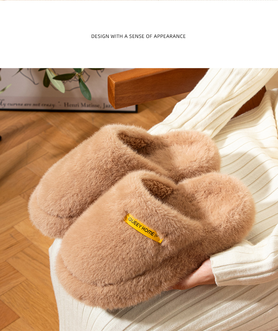 New Fashionable Thick Bottom Cloud Soft Warm Couple Style Men And Women's Home And Outdoor Wear Hair Cotton Slippers_voghion.com