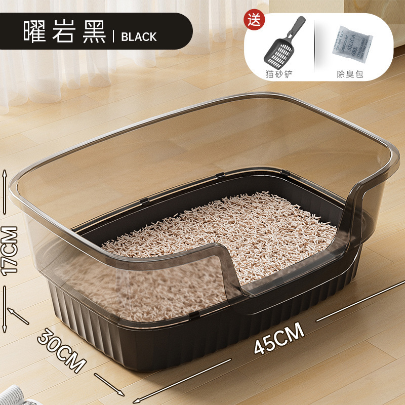 Inodoro para gatos abierto de alta valla, cuenca de arena para gatos, anti-spillado semicirculado para aumentar la capacidad