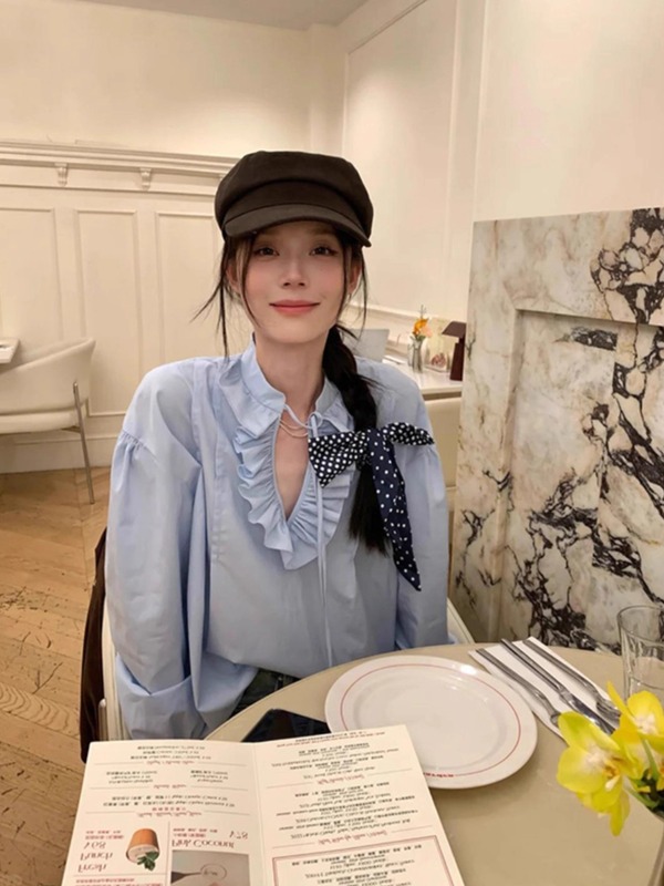 2025设计感木耳边绑带长袖衬衫女装秋季百搭宽松显瘦休闲上衣百搭|undefined