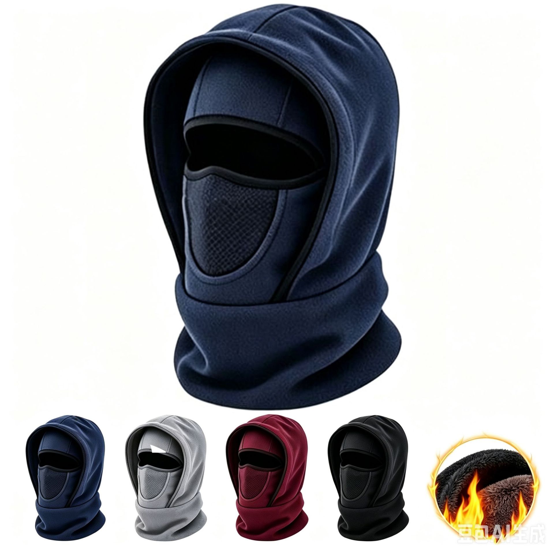 Cross-Border Winter Outdoor Warm Hat with Integrated Neck Warmer, Sports Cycling Mask, Ski Hood, Neck Protection, Windproof Hat
