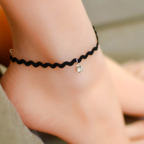 European and American Y2K gothic simple jewelry rhinestone sparkling diamond wave sexy lace anklet foot jewelry wholesale