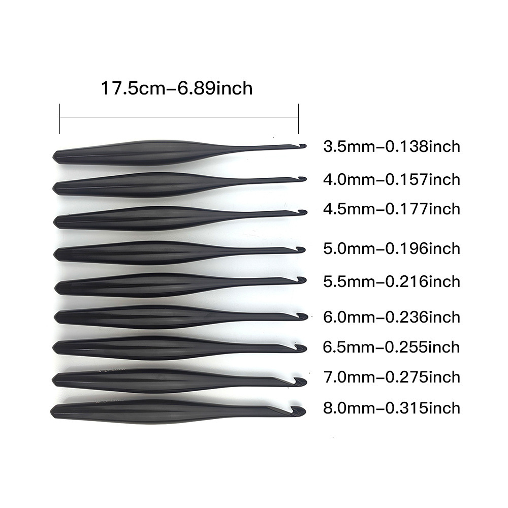 Herramienta tejida transfronteriza alúmina negra ganchillo ergonómico de ganchillo pulido a mano 9 juego