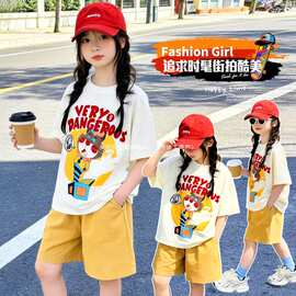 女童2026新款卡通成绩单黄色6023印花短裤套装图片色哈哈休闲
