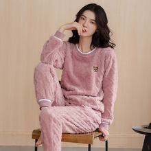 睡衣女冬季珊瑚绒加厚套头简约可外穿两件套装冬天法兰绒睡衣女