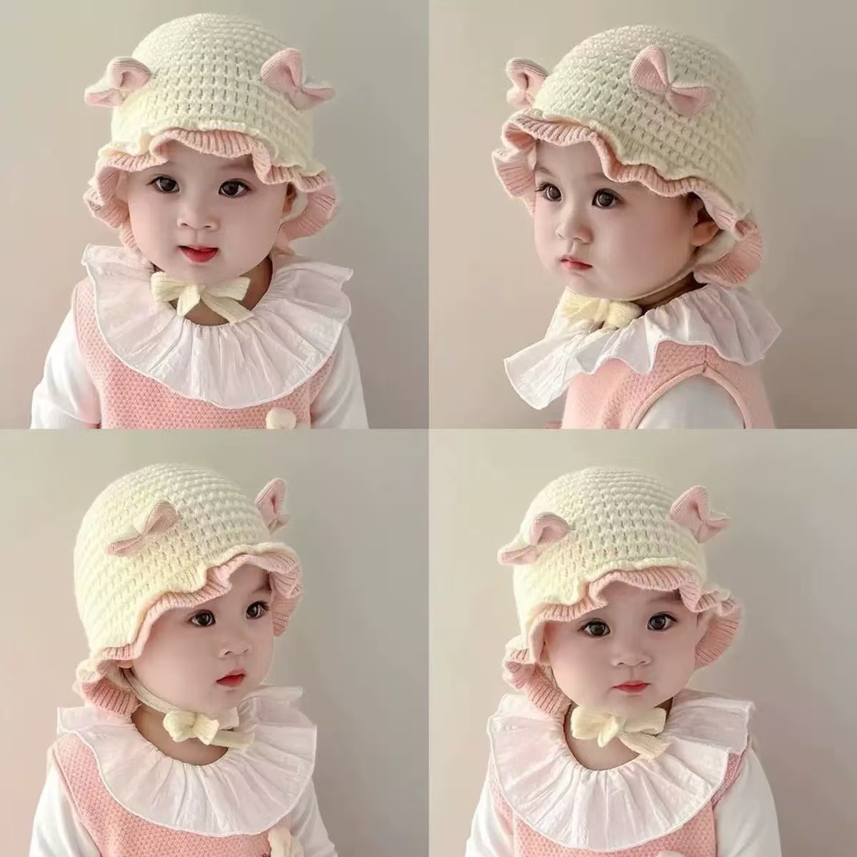 Baby Hat for Autumn and Winter, Sweet Bowknot Ear Protection Hat, Knitted Princess Hat for Baby Girls, Warm and Windproof Woolen Hat