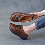 以一 Летние этнические дышащие тапочки для отдыха на платформе, слайдеры