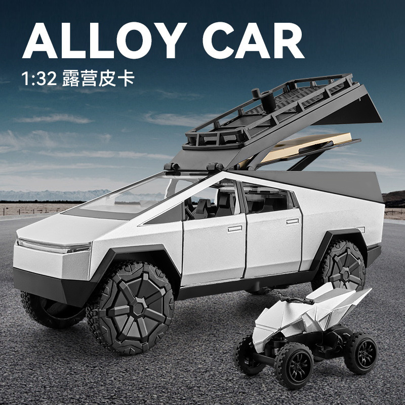 Cross-Border 1/32 Scale Pickup Truck Camping Rv Sound and Light Pull-Back Alloy Car Model Toy Collectible Small Ornament Hot-Selling