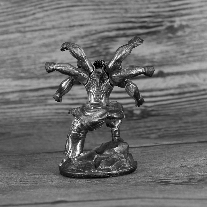 Asura violento de seis brazos de latón modelo de cobre blanco decoración hecha a mano juego de escritorio de los hombres juego de mesa de juguete soldado de cobre blanco