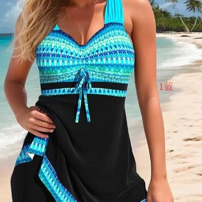 2026 European and American Cross-Border New Fashion Printed Two-Piece Swimsuit for Women, Beach Vacation Style, Comfortable Tankini Swimwear