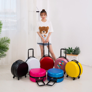 Round Trolley Case with Custom Printing, Children's Trolley School Bag, Suitcase, Cartoon Horseshoe Case, Universal Wheels, Printed to Reduce Burden