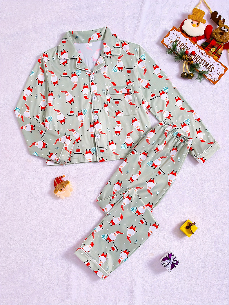 Navidad familia desgaste padre-niño desgaste Otoño e Invierno color sólido rayas satén seda artificial niños y niñas pijamas homewear traje