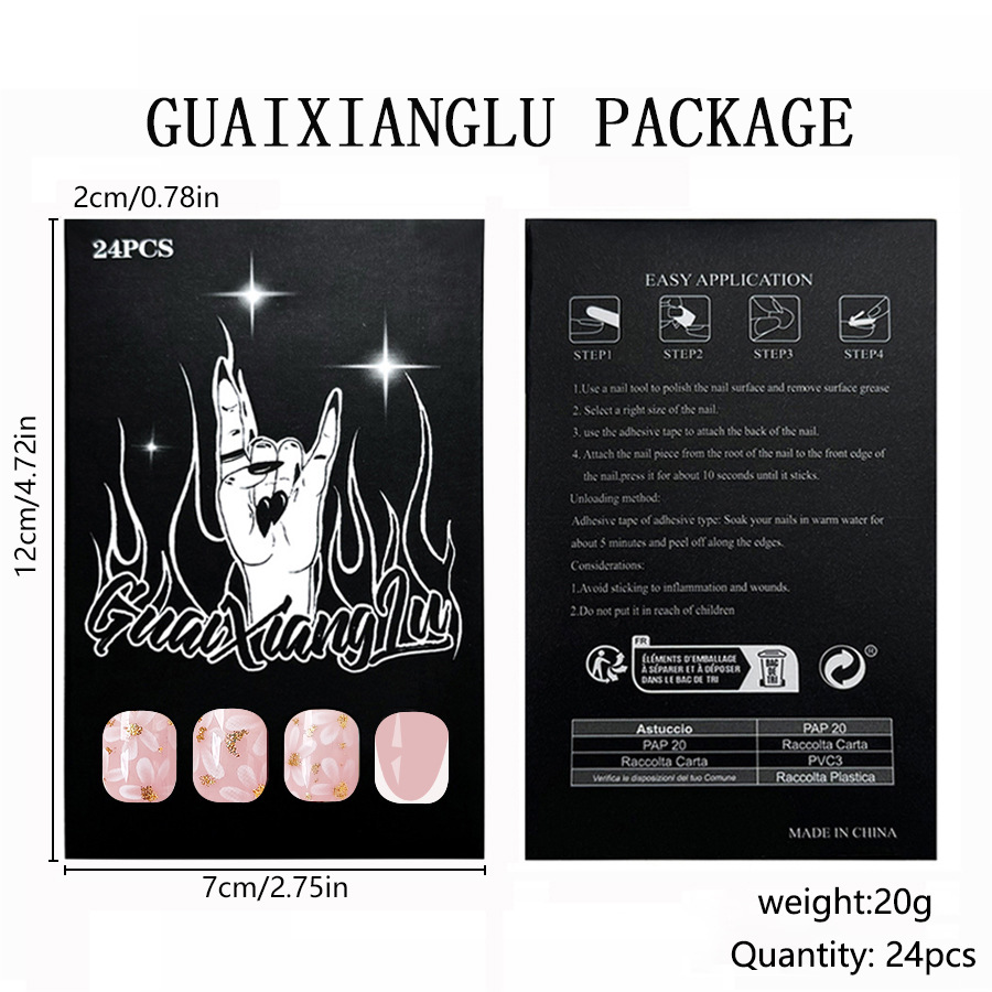 Corta armatura quadrata luminosa Europa e Stati Uniti commercio estero transfrontaliero moda fresca glitter francese fiori bianchi manicure rimovibile 24 pi_voghion.com