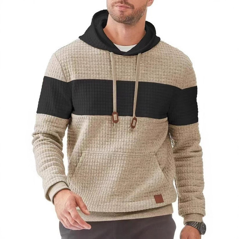 Cross-Border European Size Men's Clothing Spring and Autumn New Men's Color Matching Design Checkered Sweatshirt Long-Sleeved Hoodie Sports Sweatshirt
