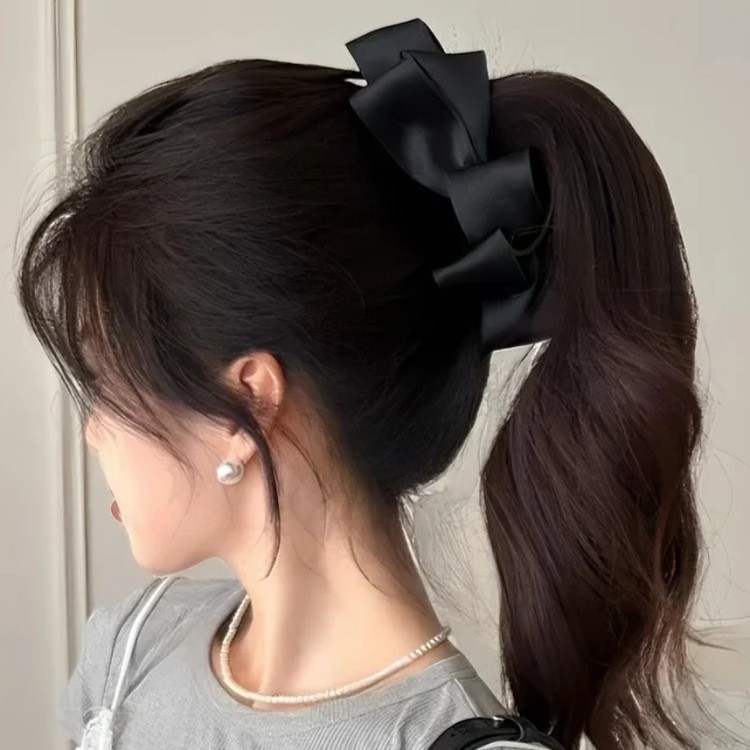 韩系缎面多层蝴蝶结香蕉夹女甜美后脑勺高马尾发夹气质百搭发饰|undefined