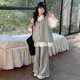 儿童套装女童中大童春季一整套春秋装2025新款蕾丝马甲套装三件套