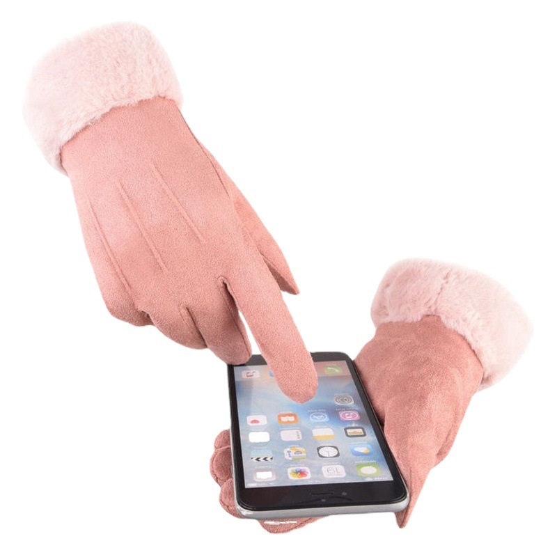 Guantes cálidos de invierno para adultos para niñas forrados de vellón engrosada boca de piel aislamiento térmico a prueba de frío conducción a caballo deportes guantes de pantalla táctil