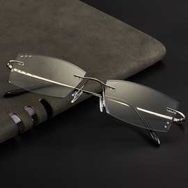 2022新款时尚防蓝光眼镜超弹轻钛架无框钻石切边护目镜平光眼镜
