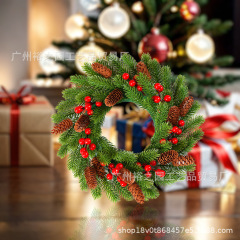 クリスマスの花輪赤緑松針松果紅果人工シミュレーション植物クロスボーダー熱売金