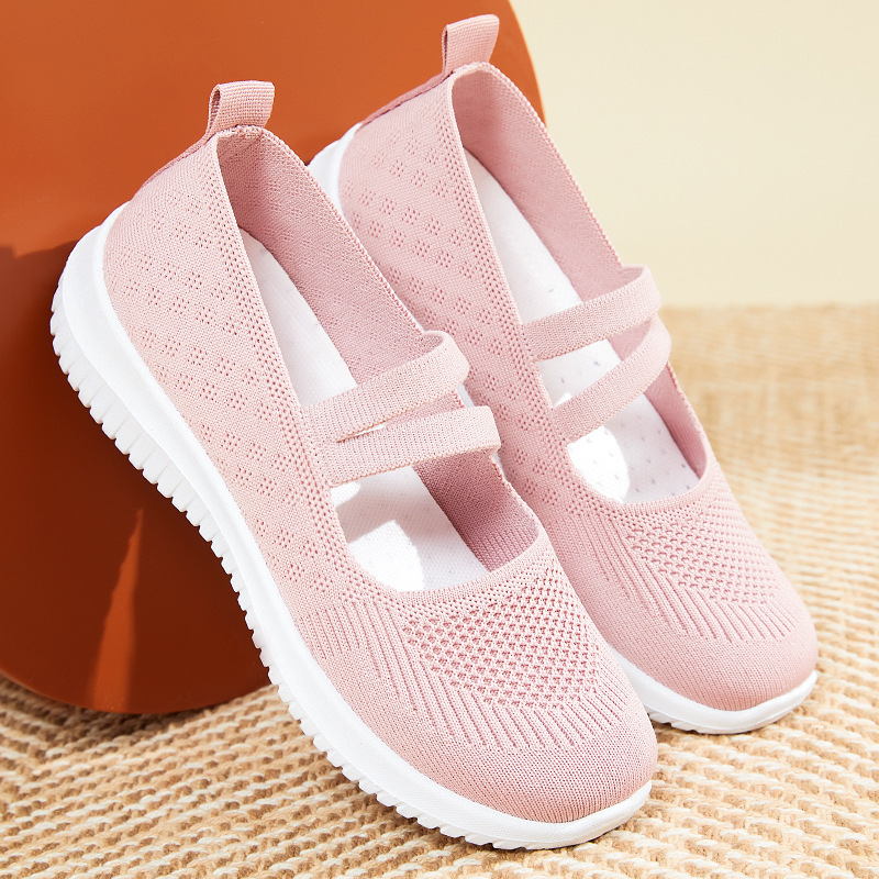 Zapatos para mujer 2025 verano nuevo estilo zapatos de tela transfronterizos de gran tamaño zapatos de mujer de comercio exterior zapatos transpirables de tejido de mosca suela suave zapatos casuales para mamá