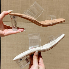 高跟鞋凉鞋女2025年夏季新款时尚透明中跟水晶鞋时装粗跟外穿拖鞋