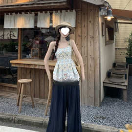 碎花串珠吊带女夏款度假风抹胸背心无袖裙摆小上衣其他背带款网纱