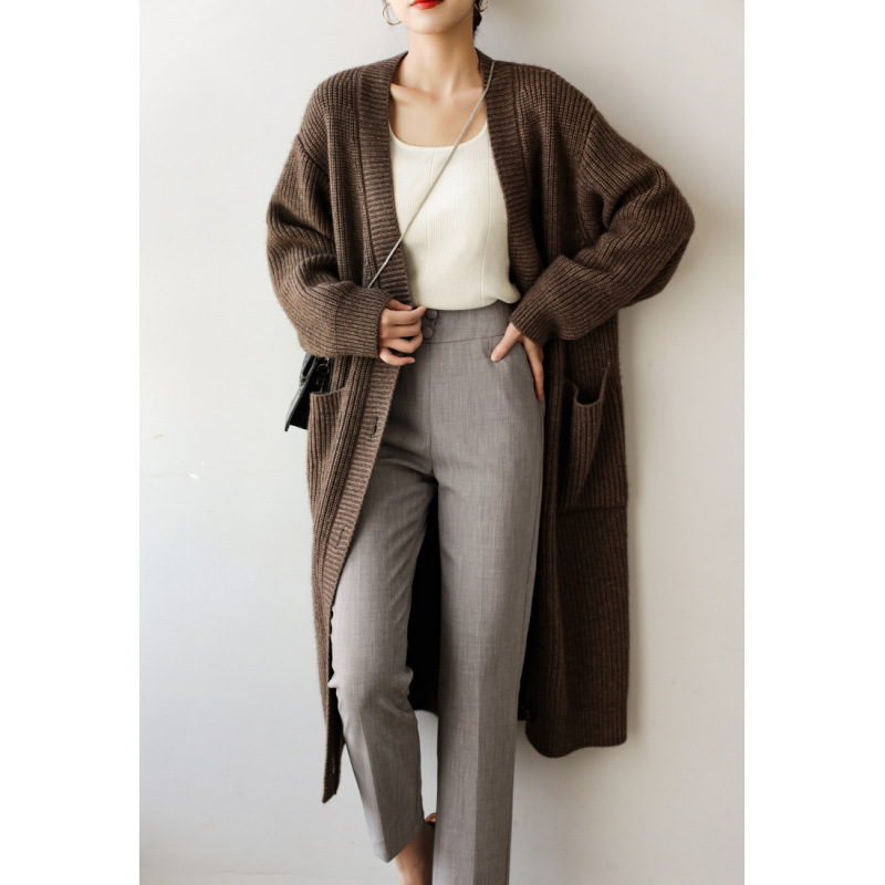 Japón ligero de lujo relajado estilo largo de punto de cachemira chaqueta de ropa de mujer otoño invierno retro suelto grueso exterior