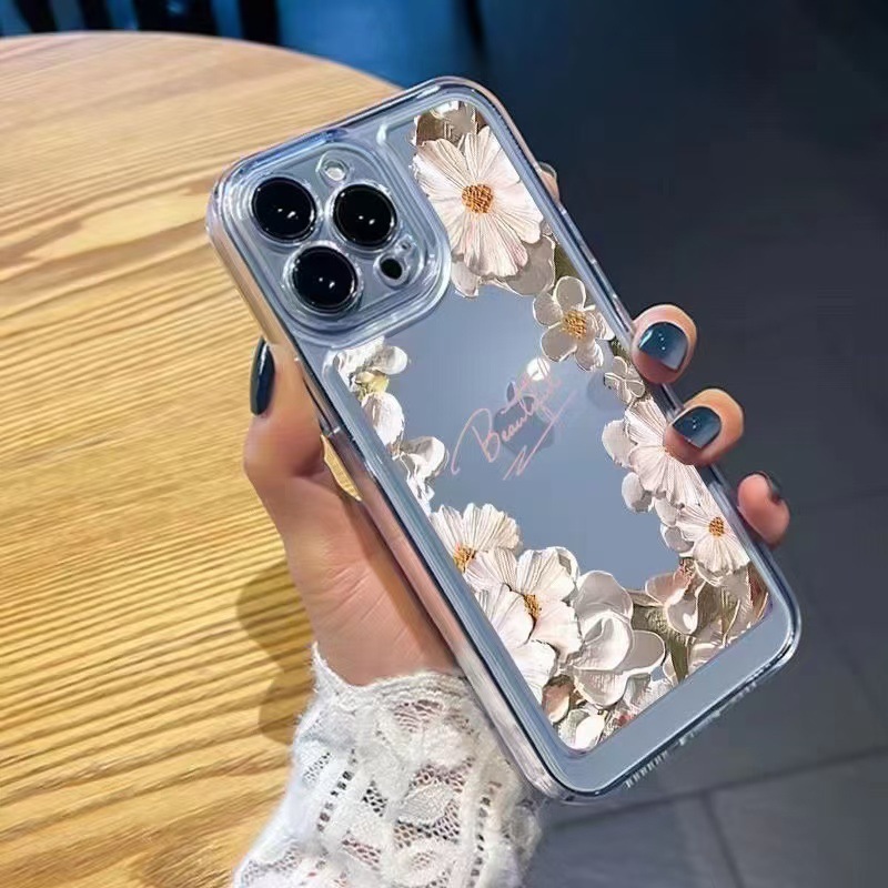 Flores de pintura al óleo para iphone16promax funda para teléfono móvil transparente Apple 15 anti-caída 14 carcasa espacial 13 Japón y Corea del Sur