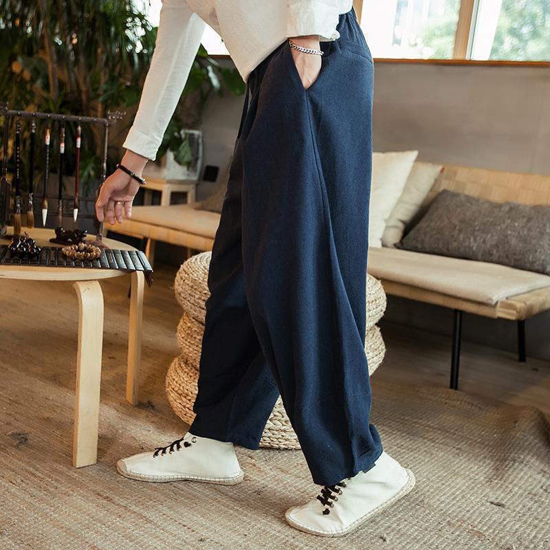 Men's Spring Casual Pants, Summer Cotton Linen Men's Clothing, Trendy Fat Men's Loose Wide Leg Pants, Summer Linen Pants