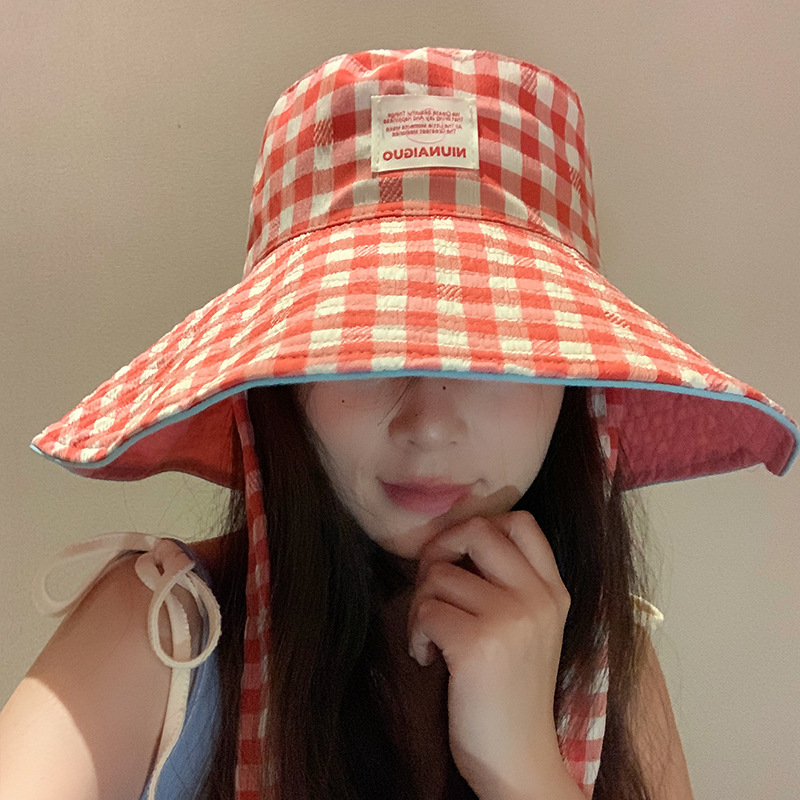 Sombrero de pescador con bordes anchos a cuadrillas coreanas, sombrero de verano, sombrero de bisel grande, sombrero de sombrero solar pequeño, sombrero de copa
