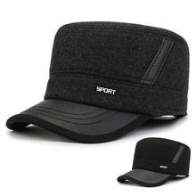 帽子男秋冬平顶帽保暖爷爷护耳棉帽户外休闲帽中老年人加厚棒球帽