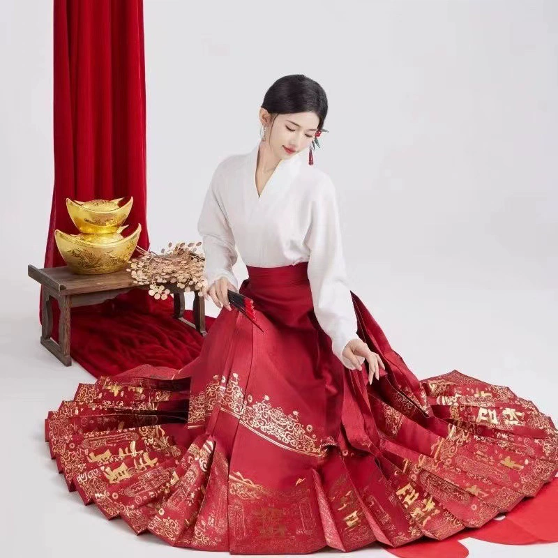 Новый китайский стиль Ming из ткацкого золотого конского юбка костюм женский 2024 китайский стиль четыре сезона новый тонкий повседневный взрослый костюм
