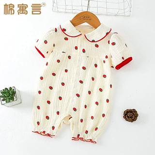婴儿短袖连体衣夏季婴幼儿小公主衣服纯棉纱布夏装女宝宝超萌哈衣