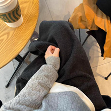 高级韩版气质毛呢八分裤女秋冬厚款设计感百搭休闲松紧阔腿直筒裤