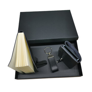 Factory new leather card bag high-end card bag set notebook key chain can be printed with logo
