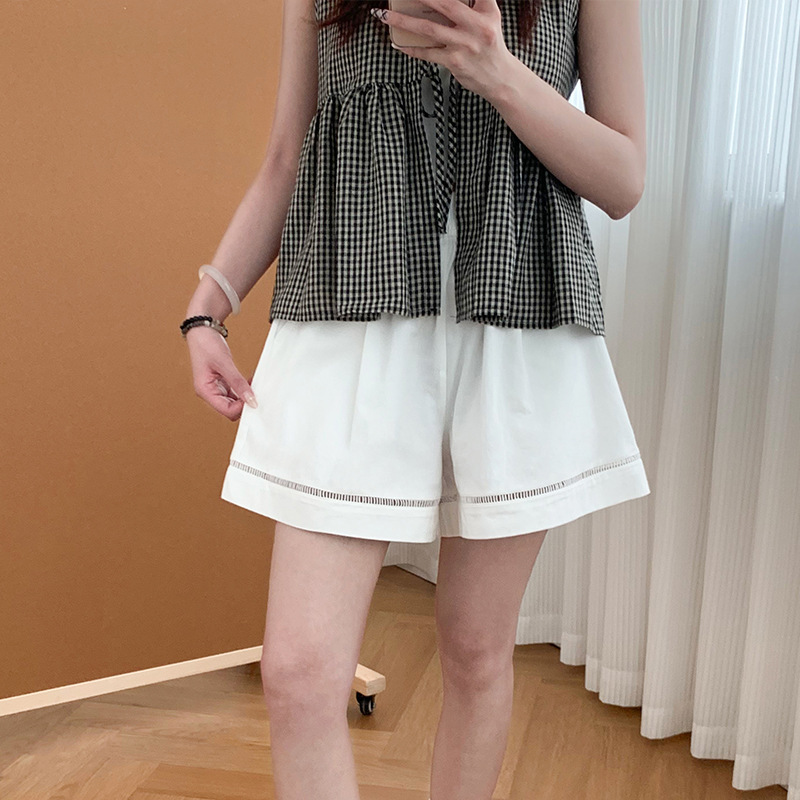 Casual Hollow-Out Shorts for Women, Summer Thin Design A-Line Three-Quarter Pants, High-Waisted Sports Shorts for Women