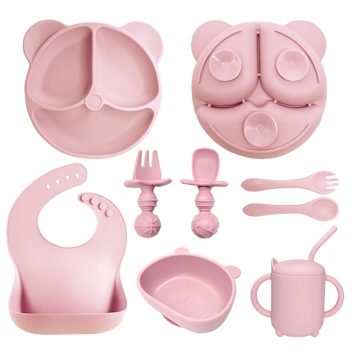 Suministro directo de fábrica bebé vajilla de silicona Niños Bebé integrado suplemento alimenticio tazón traje de alimentación Placa de silicona oso
