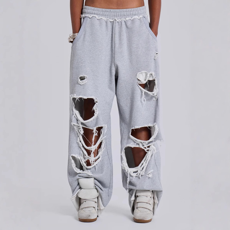 European and American Cross-Border Jade Same Style Trendy Casual Pants Street Hip-Hop Ripped Design Wide-Leg Loose Sweatpants Long Pants European and American Cross-Border Jade Same Style Trendy Casual Pants Street Hip-Hop Ripped Design Wide-Leg Loose Sweatpants Long Pants