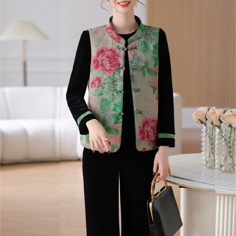 Высококачественный и стильный жаккардовый жилет, новый весенний комплект из двух предметов в китайском стиле для мам.