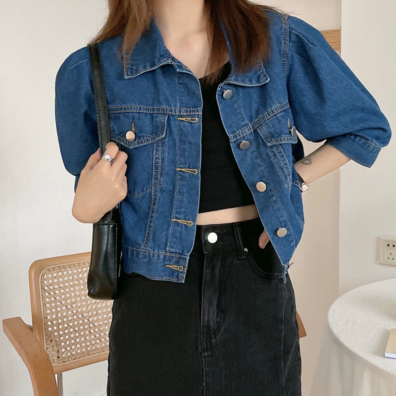 Retro Commuter Short-Sleeved Denim Jacket for Women Summer New Fashion Versatile Elegant Slim Outer Jacket for Small People