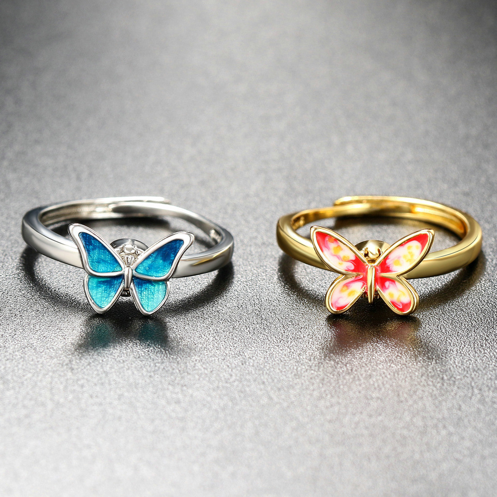 Fashion Butterfly Copper Enamel Plating Inlay Zircon Open Ring 1 Piece