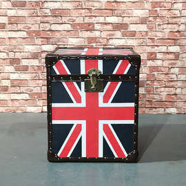 美式乡村英伦风格创意复古米字旗怀旧角几酒店会所装饰箱收纳斗柜