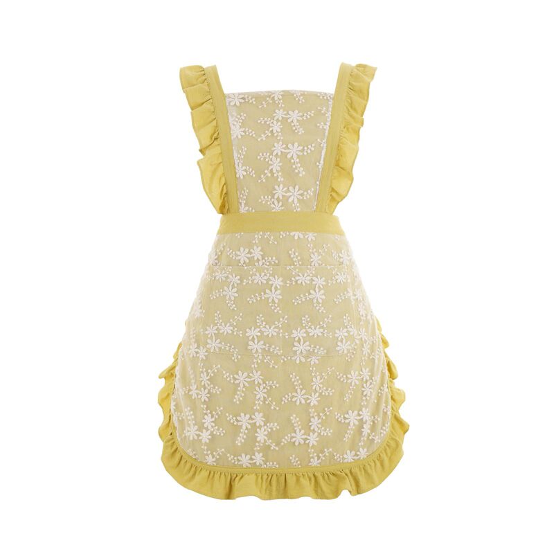 Retro Cute Woven Apron with Ruffled Shoulder Straps and Skirt. Colors and Sizes Can Be Customized
