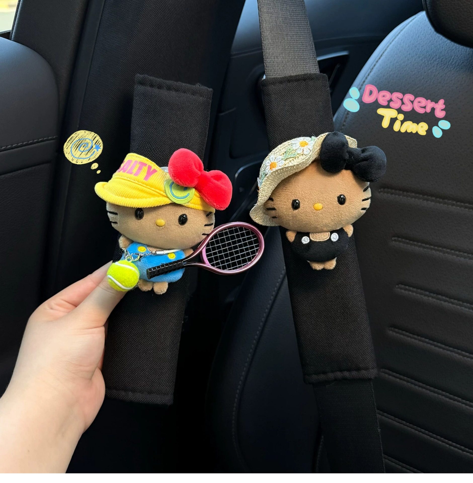 Car seatbelt shoulder pad, cute kitty design, anti-chafing clothing for couples, one pair for women