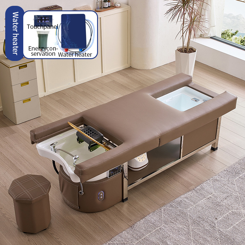 Cama eléctrica elevadora multifuncional para salón de belleza, cama de lavado de cabello, cama de masaje para terapia de cabeza, cama de masaje y cama de fumigación para circulación de agua