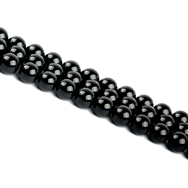 Round Agate Beads, Organic Black Onyx, 4–12 mm, 7A–8A Quality, Single-Loop Bracelet Strand