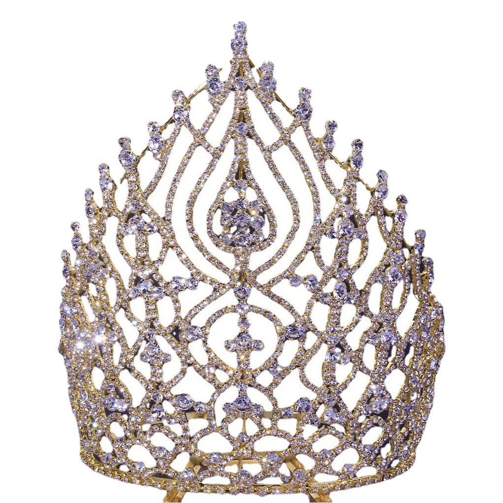 Europeo y americano caliente rhinestone corona de gran tamaño belleza concurso exagerado corona nupcial accesorios de lujo corona