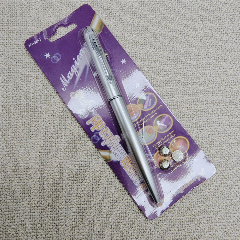 Amazon venta al por menor invisible luz LED pluma plata dinero detector pluma púrpura luz UV contraseña espía pluma envío rápido