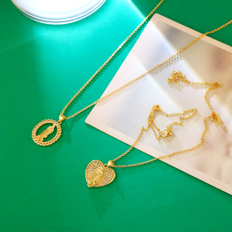 Nihaojewelry wholesale jewelry new heart-shaped diamond-studded Virgin Mary necklace